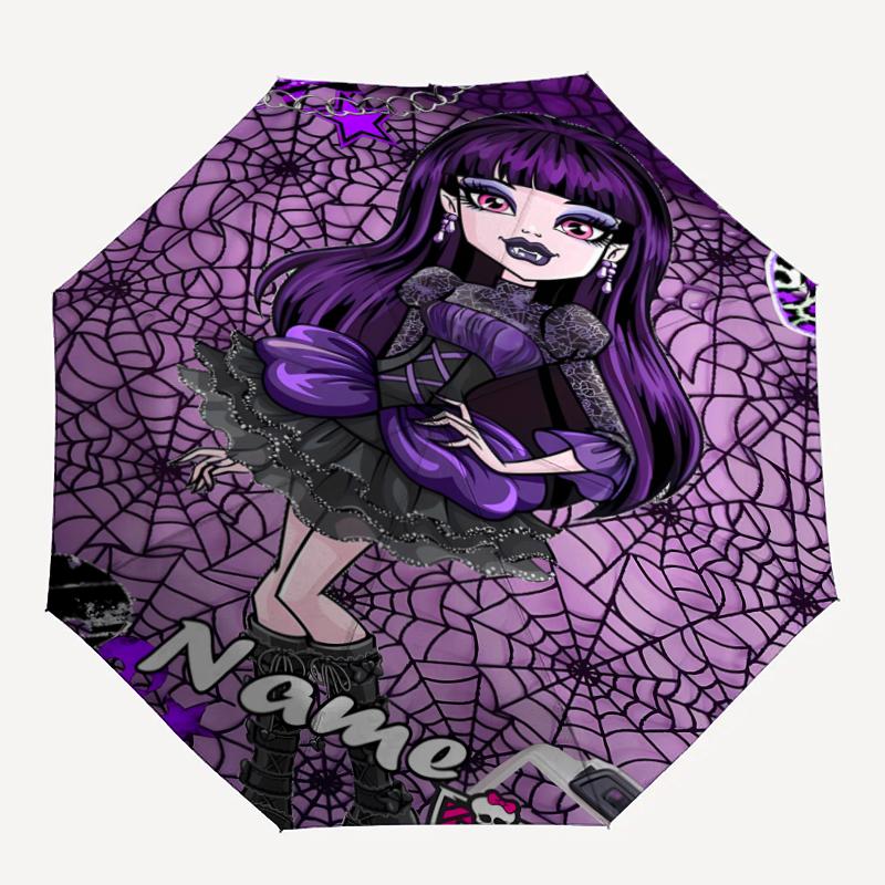 Custom Name Monster High Theme Automatic Umbrella, Lightweight & Portable, 8 Rib, Perfect for Outdoor Travel, Birthdays, Christmas, Gifts.