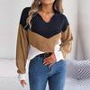 Casual Women Autumn Winter Knit Pullover Sweater Long Sleeve Polo Collar Contrast