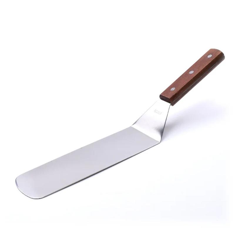 Kitchen Spatula Wooden Handle Grill Turner Stainless Steel Metal Scrape For Pancake Teppanyaki Griddle Cooking Utensil