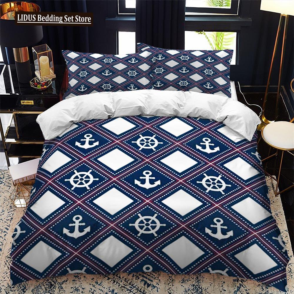 

Комплект пододеяльника Anchor King Queen Full Size Тема Морской Арт Декоративный Полиэстер Комплект Постельного Белья С Наволочкой Для Мальчиков Подростков EU single(135x200cm)