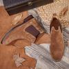 Men'S Suede Leather Non-Slip Rubber Soled Handmade Ankle Dress Shoes Elastic Band Slip On Men Walking Shoes Chelsea Short Boots