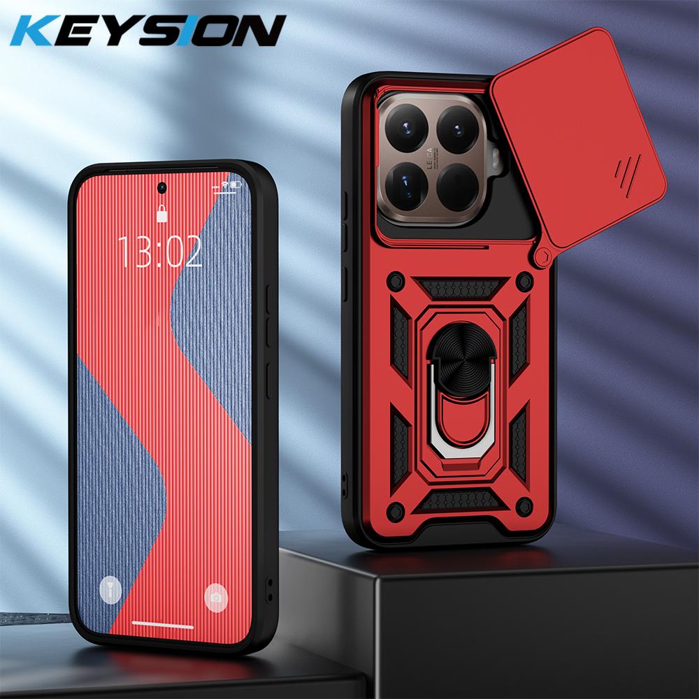 

KEYSION Противоударный бронированный чехол для Xiaomi 15T Pro 5G с выдвижной защитой объектива камеры, кольцом-подставкой, чехол для телефона для Xiaomi 15T 15T Pro for Xiaomi 15T Pro красный
