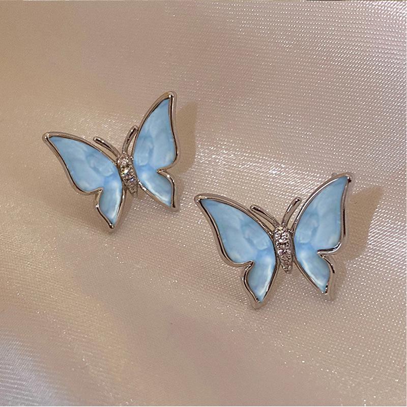 Exquisite Blue Butterfly S925 Silver Stud Earrings for Women - 2024 New Arrival, Versatile, Niche Ear Jewelry