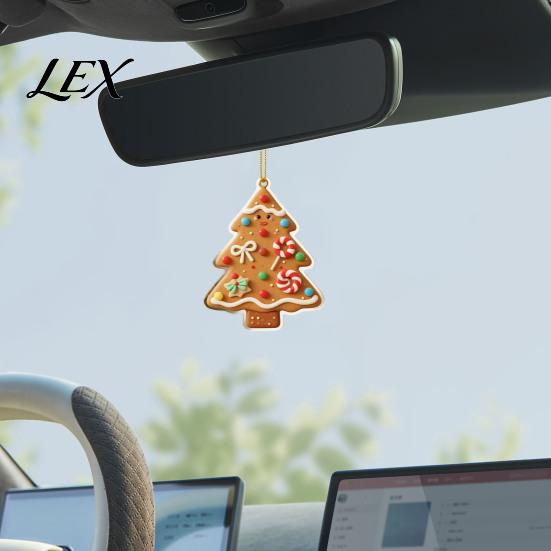 Car Rearview Mirror Accessories Gingerbread Christmas Tree Pendant, Double-sided Acrylic Hanging Ornament for Decorative Party Favors Holiday