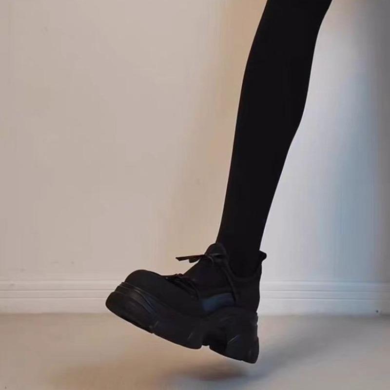 Block Heel Single Shoes Spring and Autumn New Round Toe Deep Mouth Bow Platform Non-slip Low Top Shoes