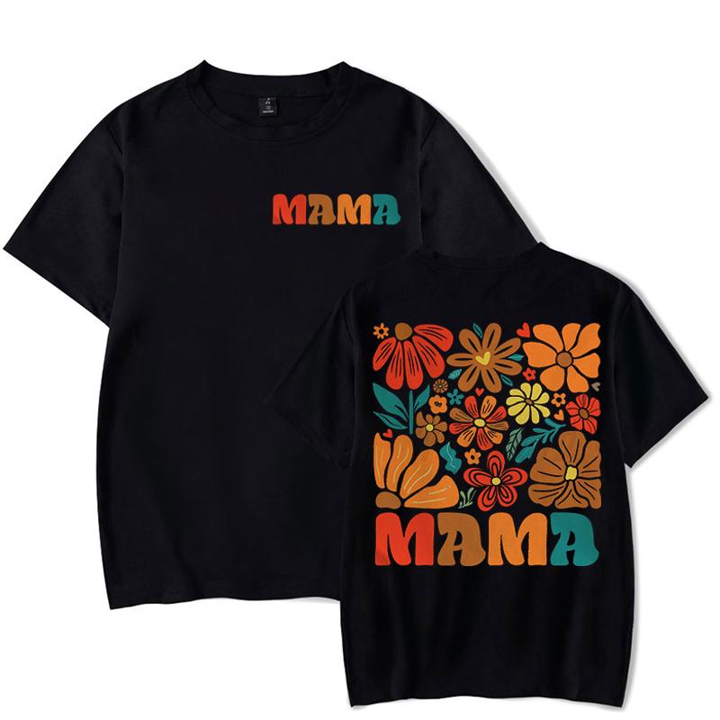 Hot Sale Women Clothing Mama Flower Boho Vintage T-Shirts Mother's Day Gift Funny Tee Tops Boho Floral Mama Short Sleeve T-shirt