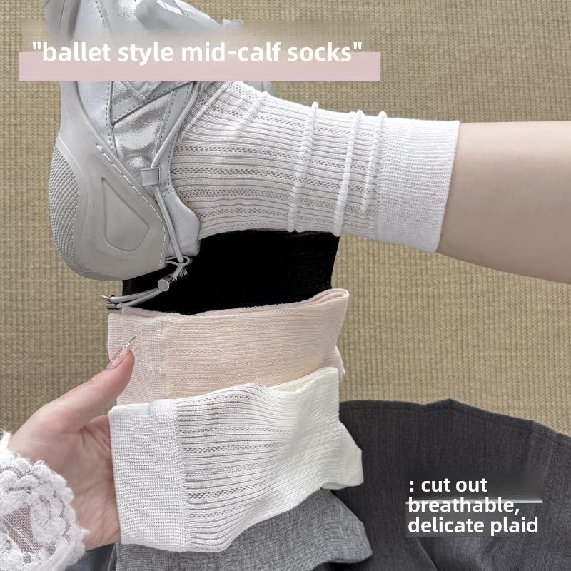 Ballet-style White Sock Children's Mid-calf Socks, Summer Lightweight Model, Solid Color, Boneless Mesh Cotton Socks, Long Socks, Summer Pile-up Socks