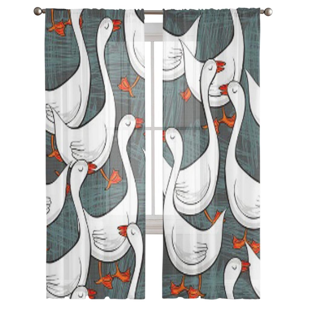 White Gooses Free Run On Sunny Sheer Curtains for Living Room Transparent Tulle Window Curtain Bedroom Kitchen Decor Veil Drapes