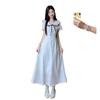 2026 Summer White Princess Dress: Doll Collar Bow Waist Slimming Long Skirt