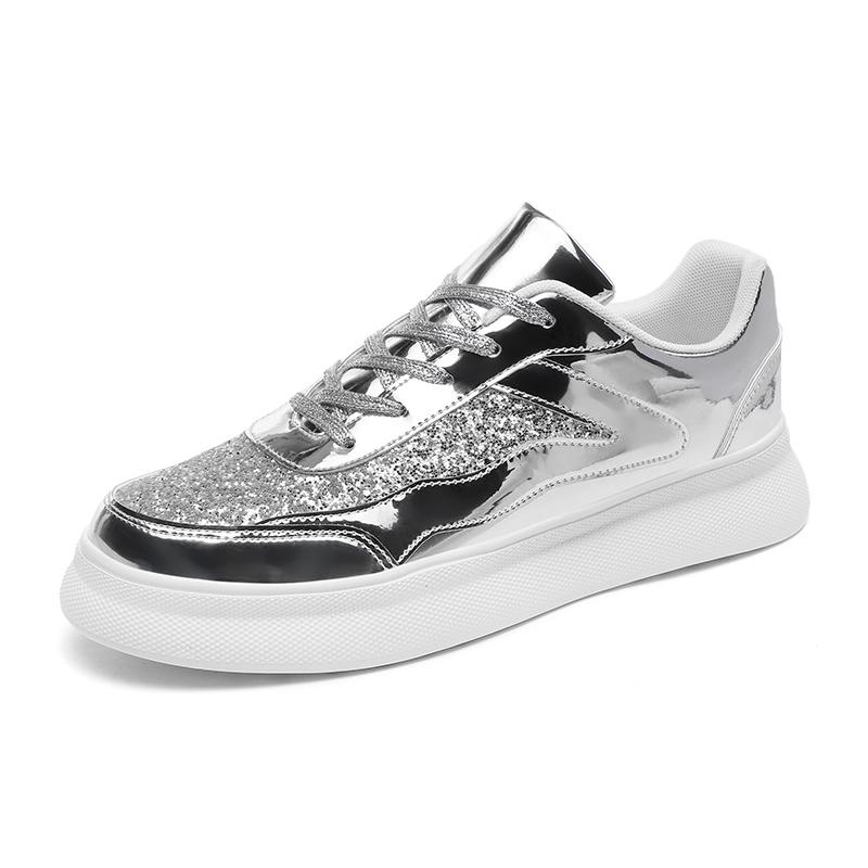 Goldene Luxus-Designerschuhe für Herren Mode Lässig Glänzend Herren Skateboard-Sneaker Plateau Glitzer Stilvolle Damen Sportschuhe