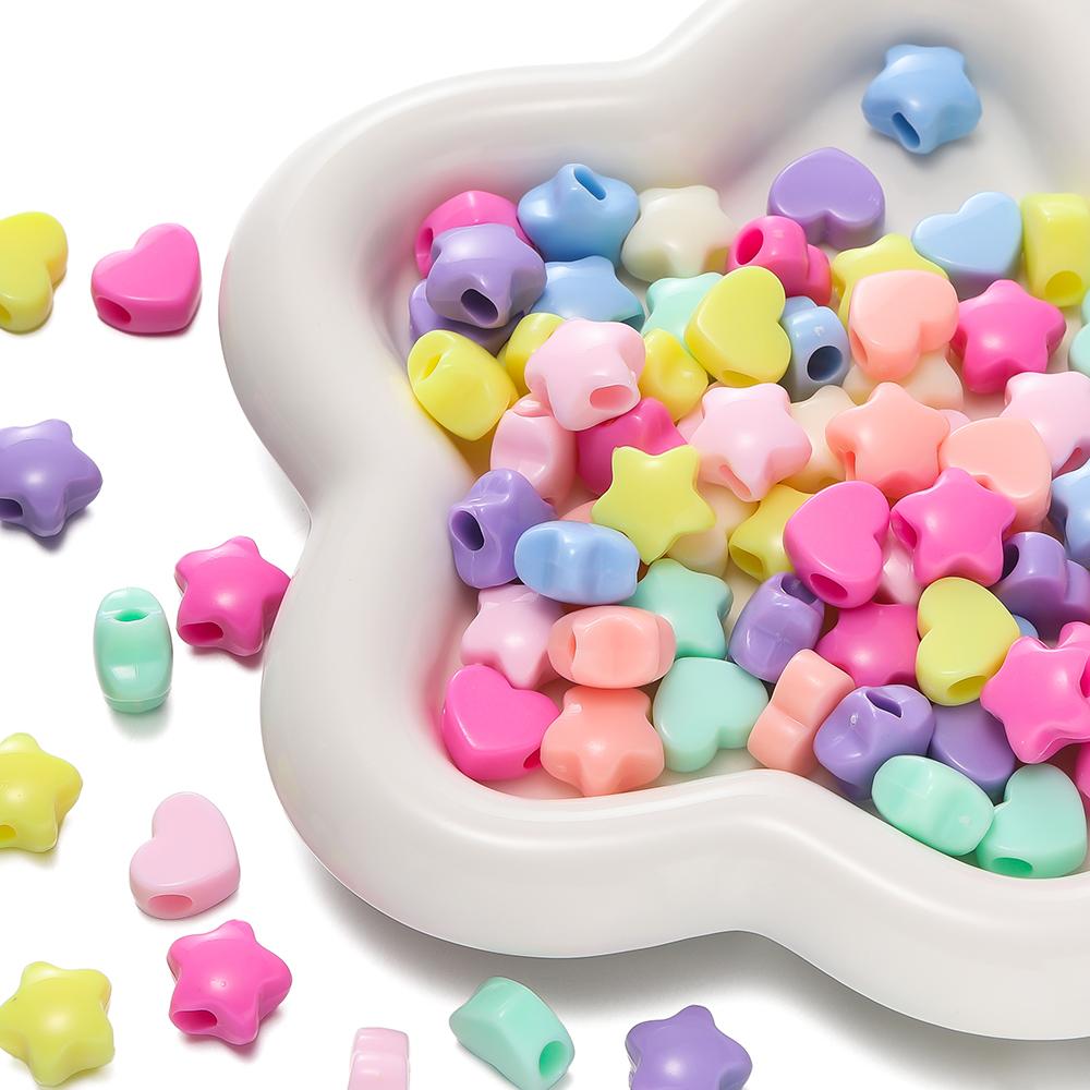 30pcs Acrylic Mixed Color Large Hole Beads Heart Star Shaped Spacer Beads for DIY Necklace Bracelet Jewelry Making Finding