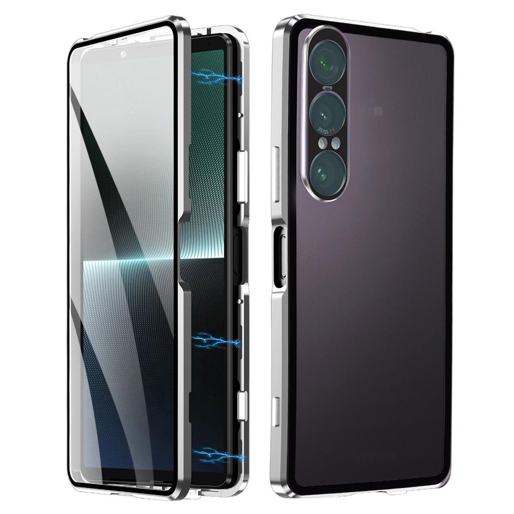For Sony Xperia 1 VII Case Clear Tempered Glass+Metal+PC Back Magnetic Adsorption Phone Cover
