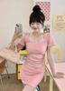 Pure desire to close the waist, slim and thin, dopamine hottie short skirt, college style fake two-piece hip-wrapped dress, children's summer