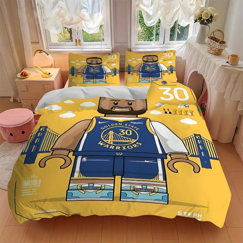 3pcs Bedding Set Golden State Warriors Includes 1 Comforter + 2 Pillowcases, Without Pillow Inserts, Soft Comfortable, Lightweight Breathabl
