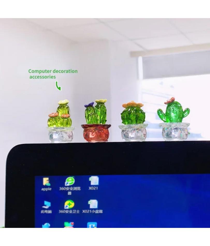 4PC Handmade Glass Cactus Figurines Ornaments Mini Bonsai Decor Cute Miniature Desktop Craft Adornment Creative Home Decor Gift