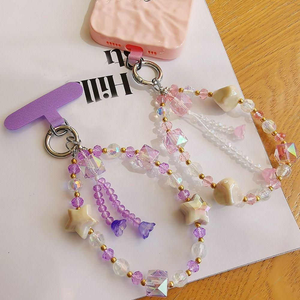 

Aurora Coloring Crystal Phone Lanyard Blingbling Pentagram Keychain Bag Decor Style F