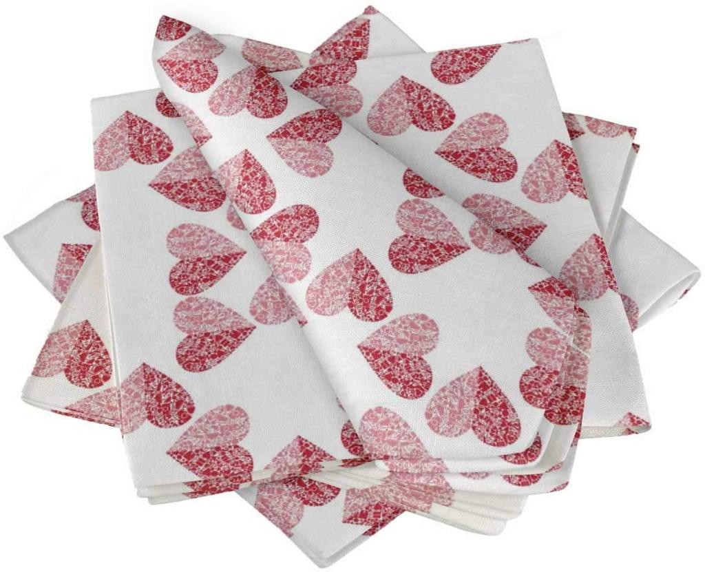 S4Sassy White Red Heart Feriefester Klut Bord Lin Gjenbrukbart middagsservietter sett 18 x 18"(Pakke med