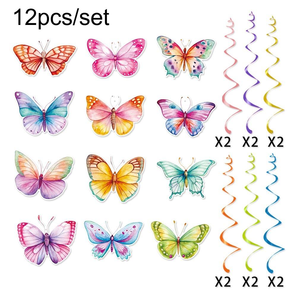 

12pcs/set Spring Birthday Spiral Decorations | Watercolor Butterfly Pendants, Paper Crafts for Birthdays and Holidays,Decoration