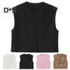 Women Vest Single-breasted Sleeveless Round Neck Solid Color Leopard Print Button Commuting Dating Casual Short Type Daily Wear Coat