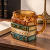 Скляна Кавова Чашка для Книголюбів 3D Складена Вінтажна Чашка, Милий Дизайн Кота Креативна Офісна Чашка для Води Чашка, Декоративний Посуд для Напоїв Дім І Персоналізований
