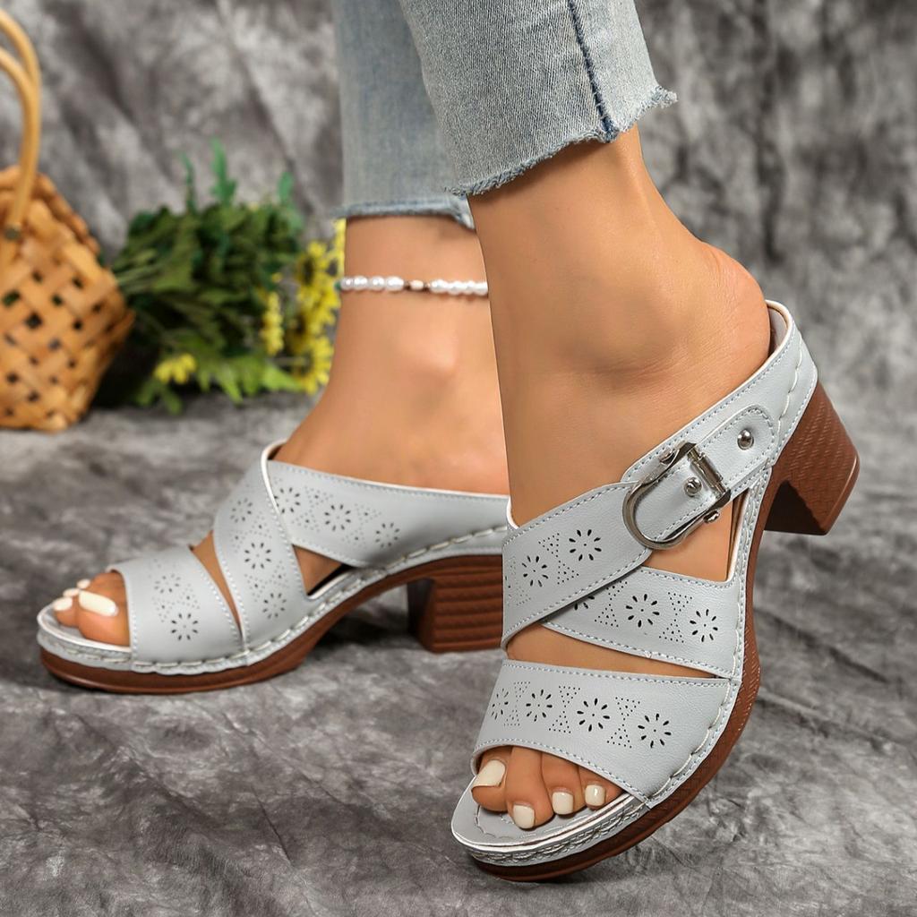 Sandals 2025 Spring and Summer New Style Coarse High Heels One Word Fish Mouth Cold Slippers Roman Slippers