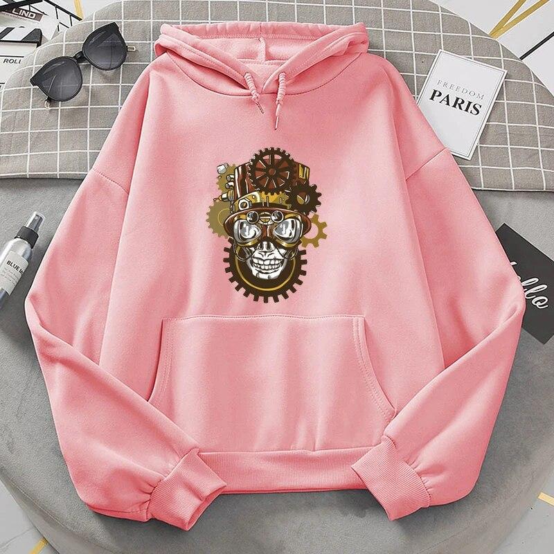 Diseño de Calavera Steampunk del Día de Muertos para Sudaderas de Día de los Muertos para Mujer Unisex Sudaderas con Capucha de Halloween Invierno Fresco Manga Larga