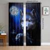 2pcs- Round Moon Grey Wolf Polyester Curtains, Bathroom, Bedroom, Living Room, and Home Room Decorative Curtains