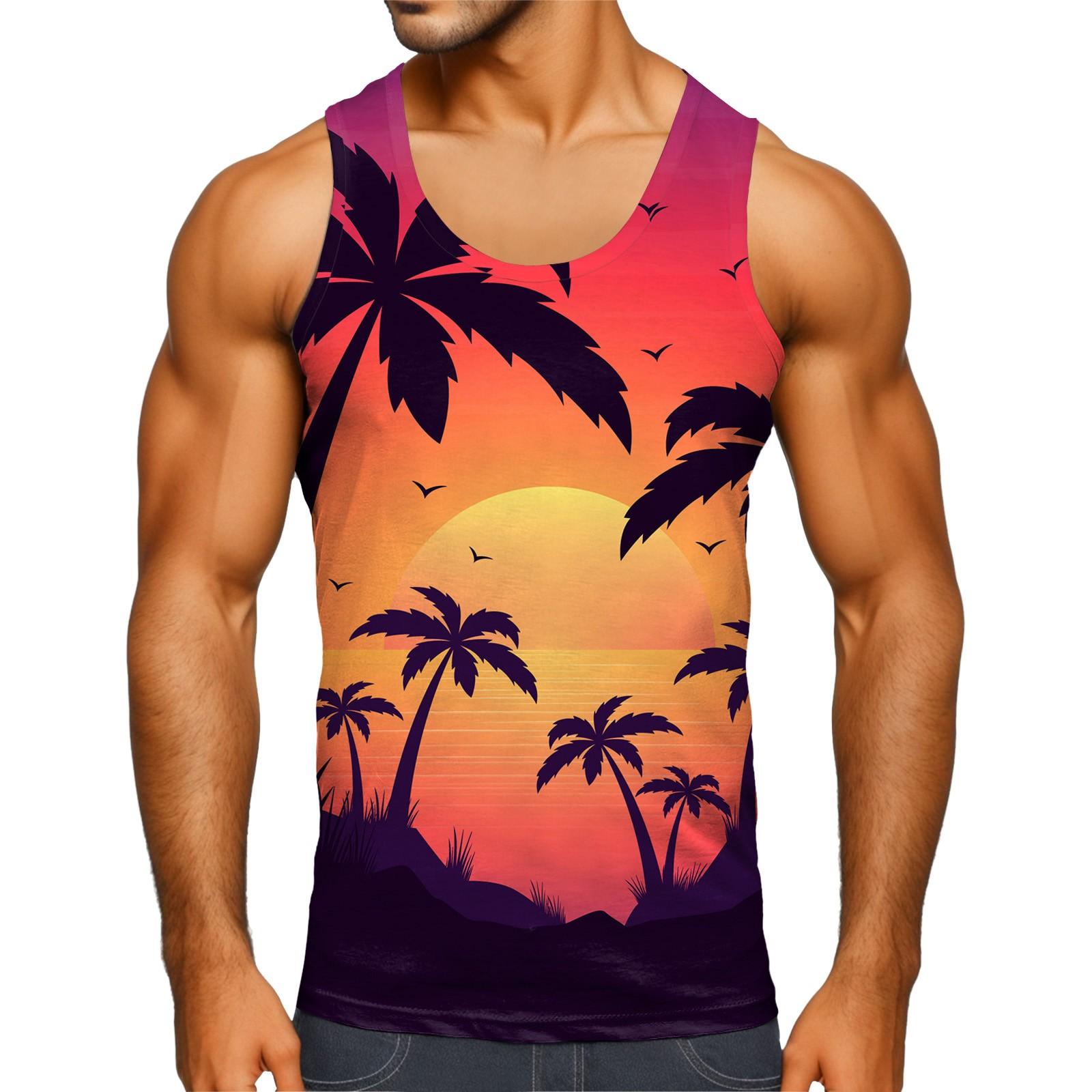 

Чоловіча майка з гавайським принтом, пляжна майка, футболка, повсякденний зручний топ без рукавів M чорний