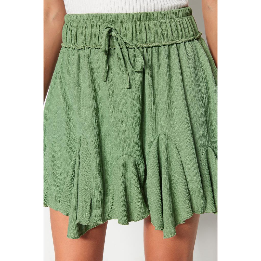 Schwarzer Rock mit Rüschen und normaler Taille, Mini-Strickrock aus Krepp Twoss21et0056