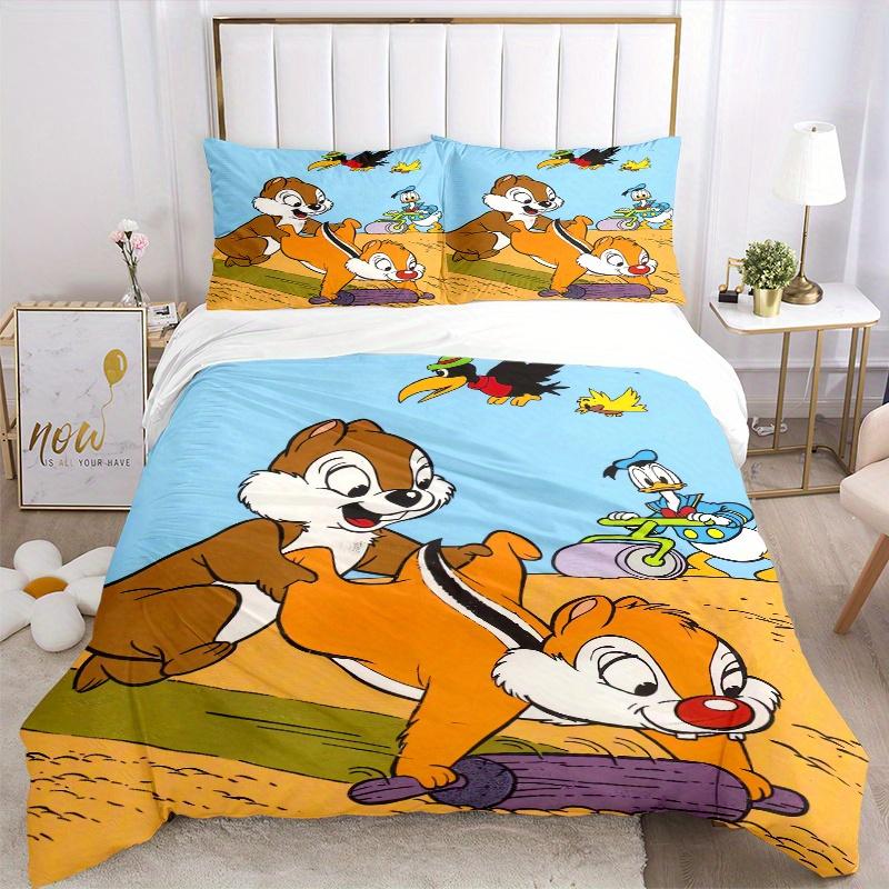 3pcs Weeding Chip & Dale Design Bedding Set Includes 1 Quilt Cover and 2 Pillowcases, Comfortable Bedding with Stylish Design for Bedroom.S093