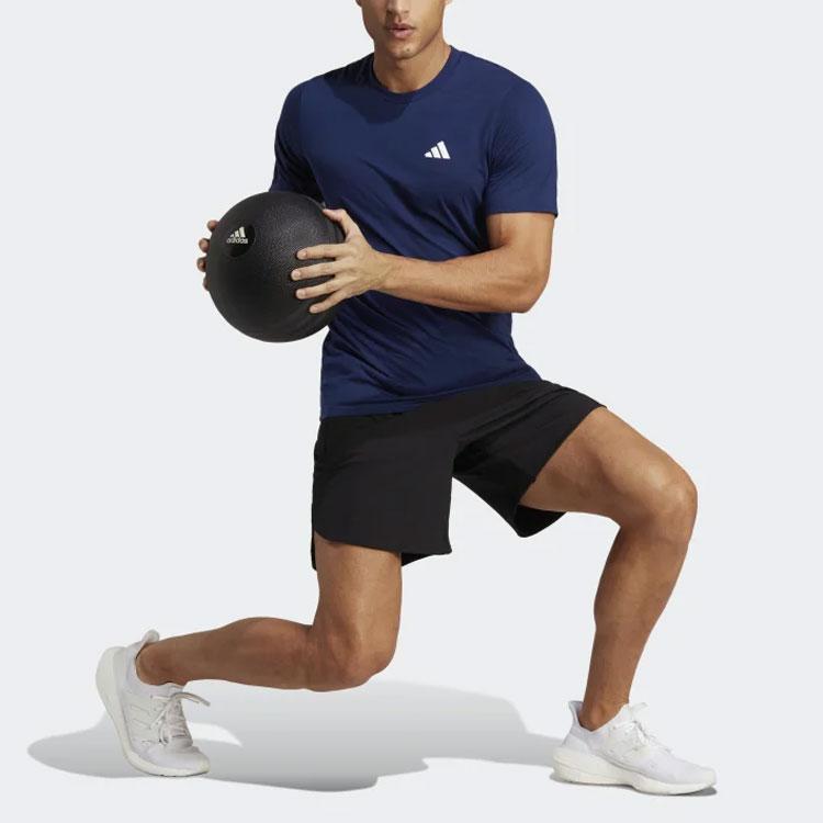 Adidas Train Essentials Feelready Solid Logo Round Neck Short Sleeve T-Shirt Men Tops Deep-Blue IC7441