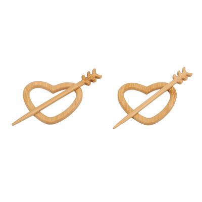 2pcs Heart Shape Bamboo Brooch Pin Sweater Dress Scarf Shawl Pin Fashion Accessory