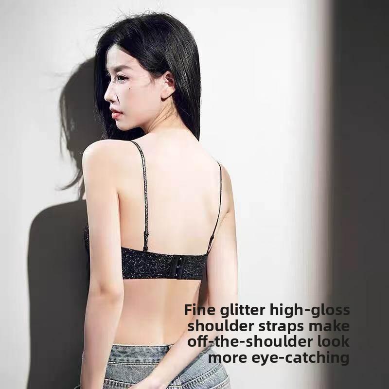 Glitter Strap Petal Cup Seamless One-Piece Bra, Push Up Rounded Bust Small Bust Enhancing Women Bra