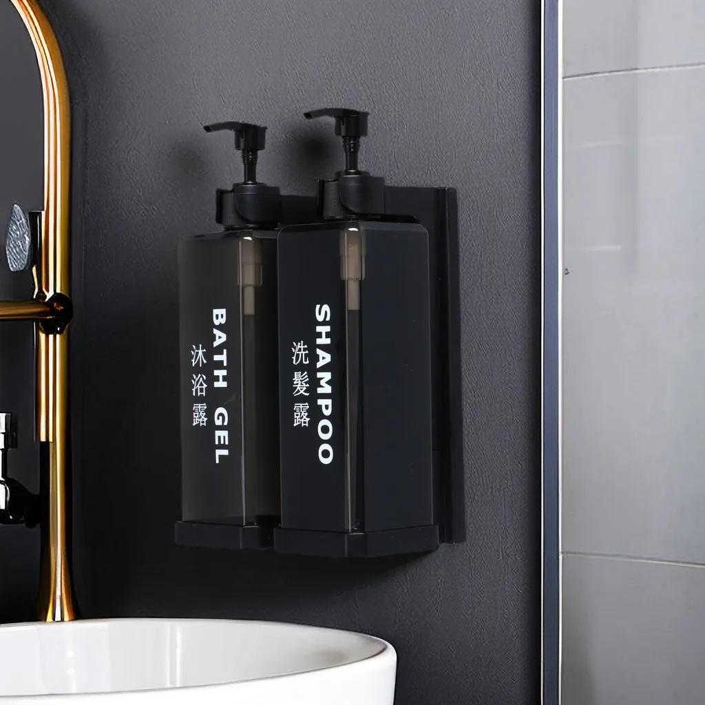 Manual Press Soap Dispenser Light Luxury Bathroom Hotel Multi-head Wall-mounted Shampoo and Shower Gel Holder 500ml