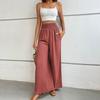 Summer High-waisted, Casual, Simple Solid-color Loose-fitting Wide-leg Pants with Elastic Waists
