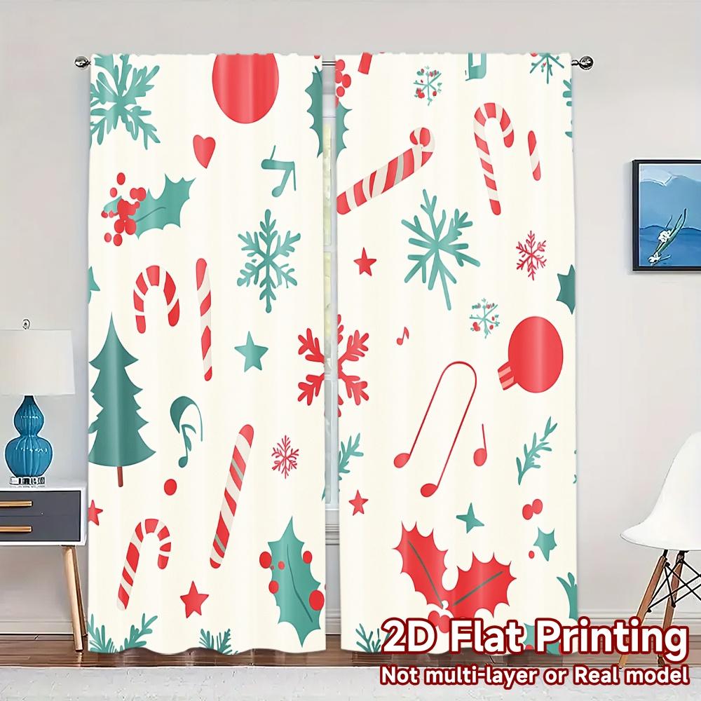 

2pcs,Curtains Christmas Bell Snowflake Holly Tree (2) Chic Pattern Curtains Prints Light Filtering Curtains Home Decor Use for 52.50×116.00 CM 2pcs