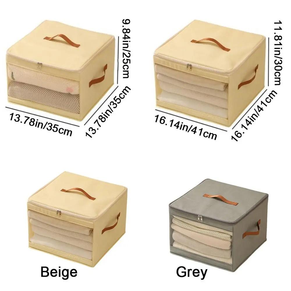 Non-woven Fabric Square Storage Box Large Capacity Zippered Clear View Clothes Storage Box with Handle Folding Clothes Organizer