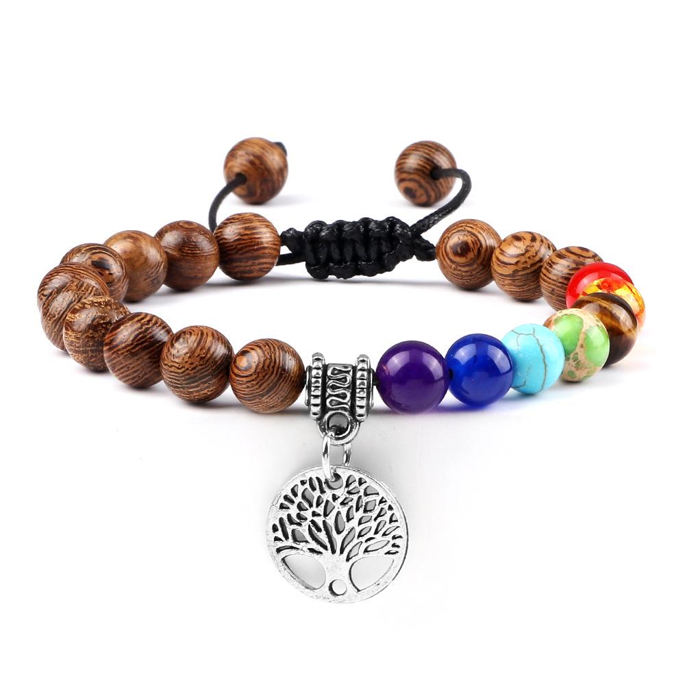 Tree of Life Pendant Woven Bracelet with Tiger Eye Matte Stone Beads - European & American Fashion
