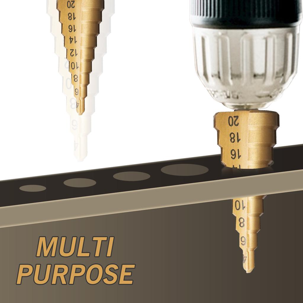 HSS 4PCS Titanium Step Drill Bit Set High Speed Steel Drill Bits Set with Automatic Center Punch