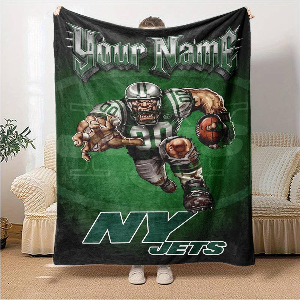Name Custom New York Jets Print Flannel Blanket High Quality Warm Comfortable Cover for All Seasons Perfect for Gifts Home Decor