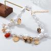 Gold Tone Alloy Pendant Necklace With Pearl Chain Heart Insect Leaf Geometric Charms Bold Statement Jewelry Women