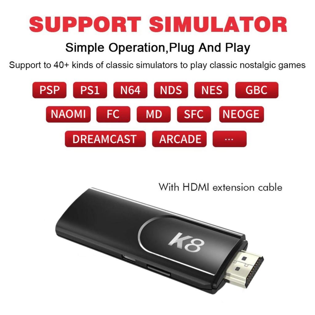 Console di gioco retrò wireless K8 con 40.000 giochi classici integrati, uscita TV HDMI 4K, doppio controller wireless 2.4G, stick di gioco nostalgico 64G