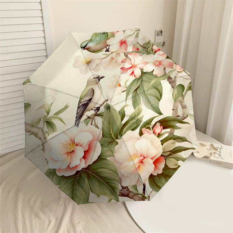

1PC Birds Flowers Umbrella-8-Rib Reinforced Portable Folding Travel Suitable for All Seasons Outdoor Daily Use-Z0458