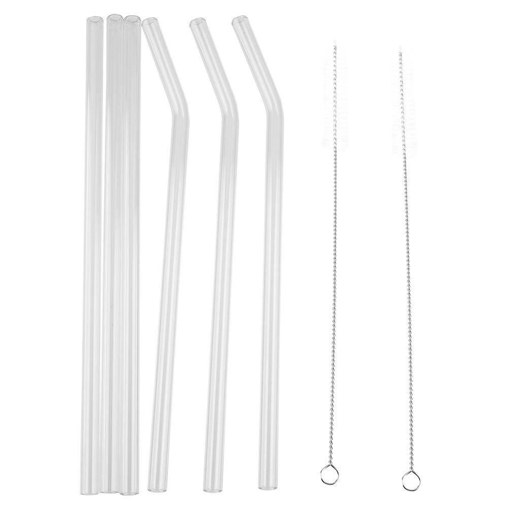 Opakovaně použitelná Ekologická Skleněná Brčka na Pití s Čisticím Kartáčkem Průhledné Pohodlné Nádobí