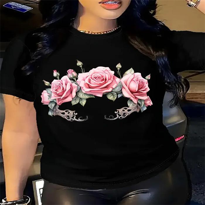 

Летний топ с круглым вырезом и 3D-цветочным принтом, модные повседневные женские футболки с короткими рукавами 6XL