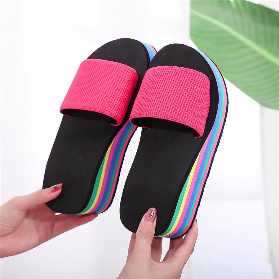 Women's Rainbow High-Heel Flip Flops: Colorful Thick-Soled Summer Beach Sandals