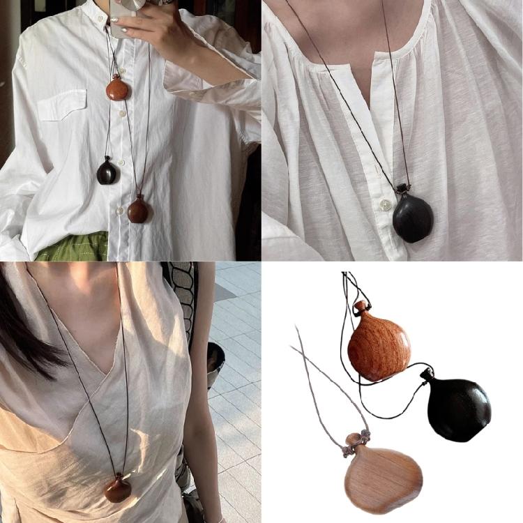 Traditional Chinese Style Wood Pendant Necklace with Sliding Knot Unique Flask Necklace Suitable for Adjustable Fit