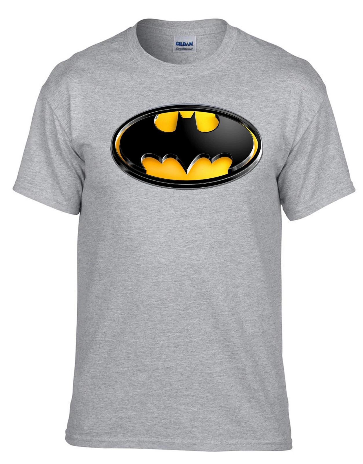 Batman Superhero Logo Grey 100% Cotton T-shirt Mens Tees Top -318_Grey- 2XL