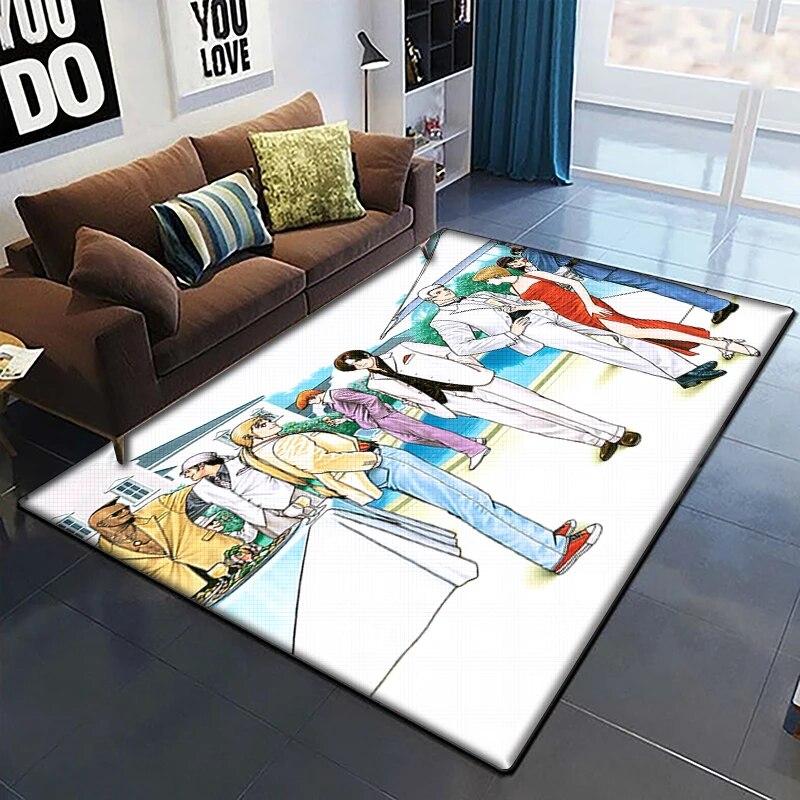 KOF Anime Krásný Malovaný Koberec do Obývacího Pokoje Velký Plošný Koberec Černý Měkký Koberec Domácí Dekorace Podložky Boho Koberce Piknik