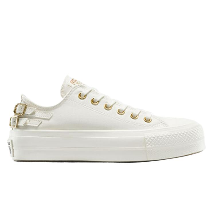 Converse Chuck Taylor All Star Lift Platform Low Buckle Women Sneakers Cream Egret Black A11866C